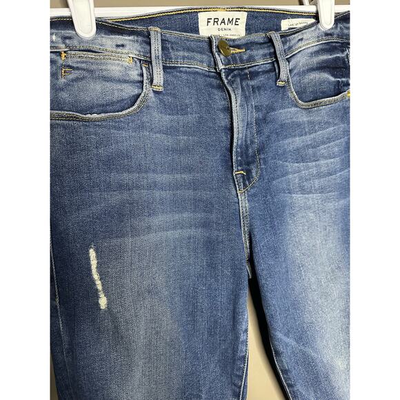 Frame Style 'Le High Skinny" Distressed Skinny Hi Rise Blue Jeans Denim Size 25 - Picture 4 of 7